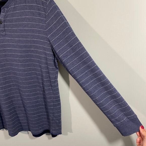 Marine Layer Men Blue Striped Double Knit Long Sleeve Henley Size L - Picture 4 of 8